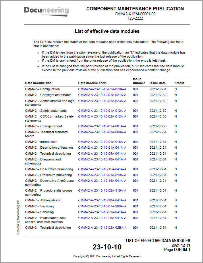 Docuneering - S1000D CMP - List of effective data modules