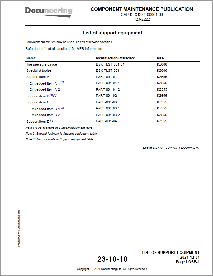 Docuneering - ATA CMP - List of support equipment (LOSE)