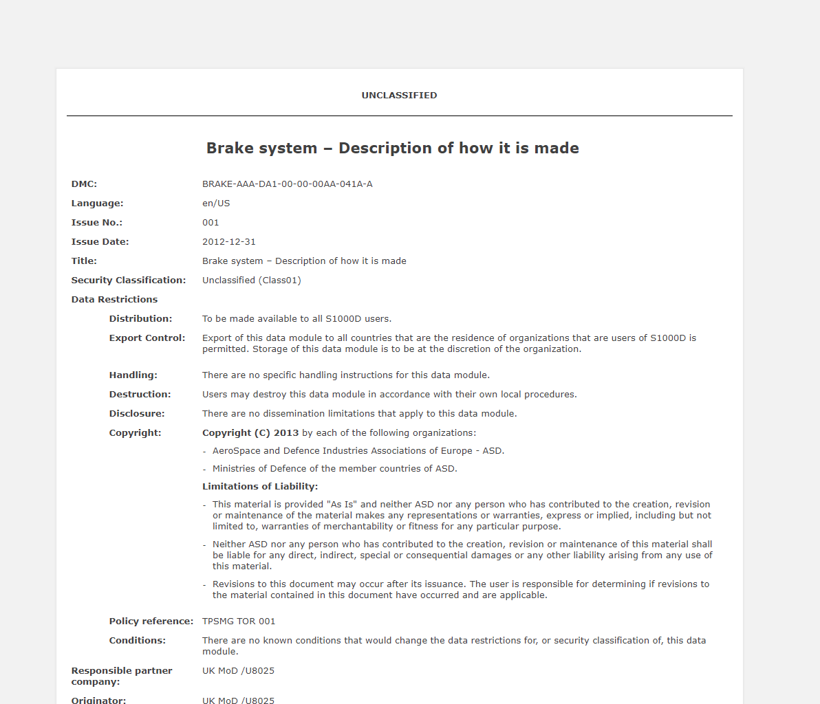 S1000D Descriptive Data Module - HTML5 Output