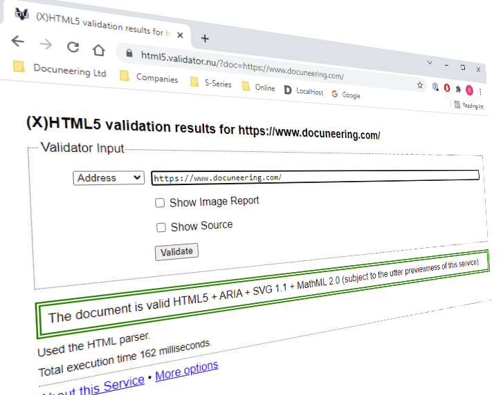 Docuneering.com website xHTML5 validation