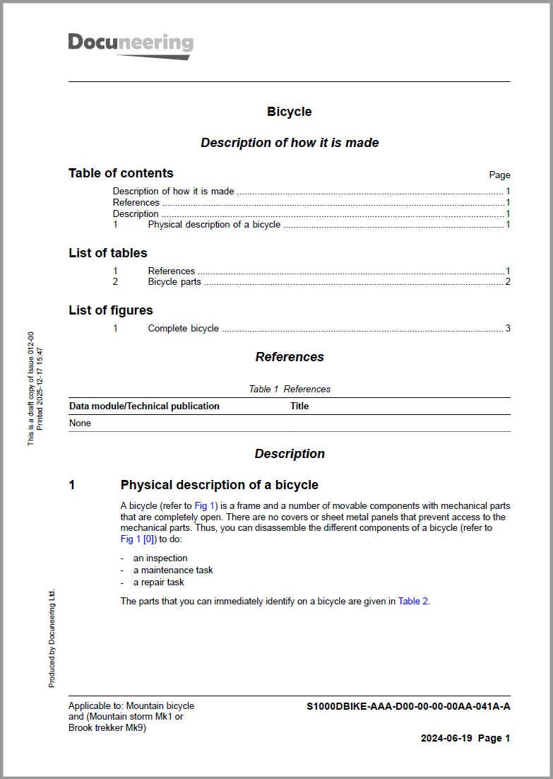 S1000D Issue 6 Demo Dataset - Descript Data Module with foldout