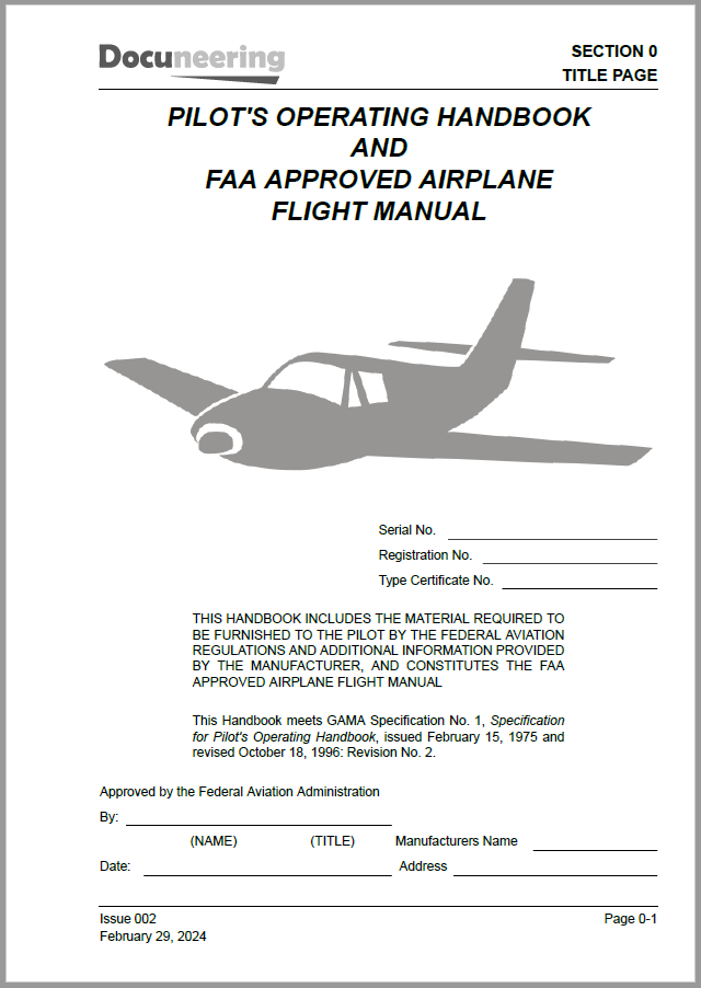 GAMA Spec No. 1 - Pilot's Operating Handbook (POH)/ Airplane Flight Manual (AFM)
