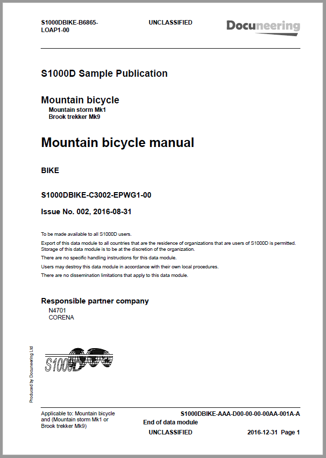 S1000D Issue 4.2 Demo Publication - Demo Publication Modules - Mountain bicycle manual