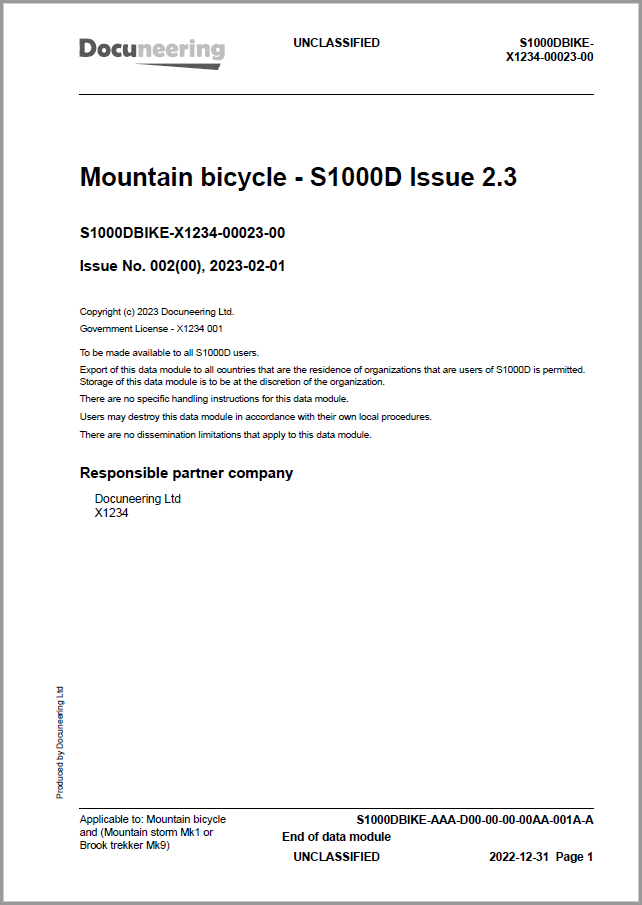 S1000D Issue 2.3 Demo Publication - Demo Publication Modules - Mountain bicycle manual