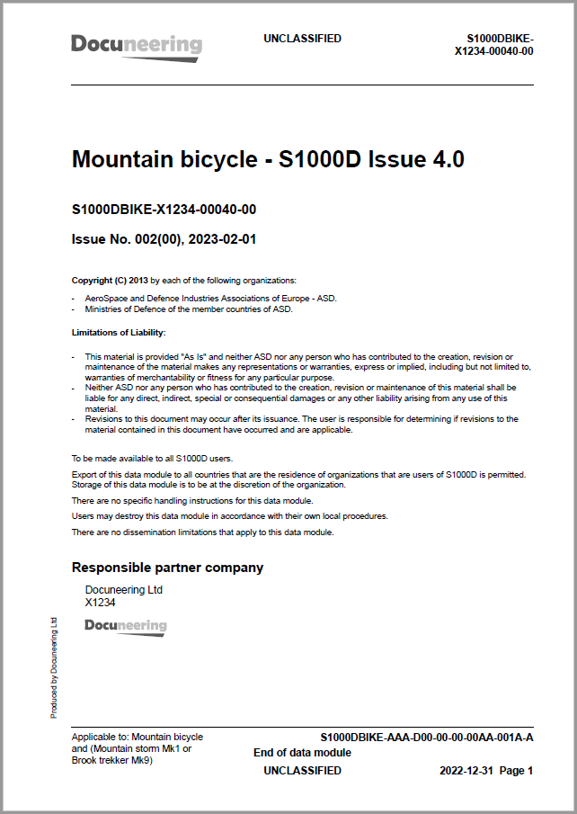 S1000D Issue 4.0 Demo Publication - Demo Publication Modules - Mountain bicycle manual