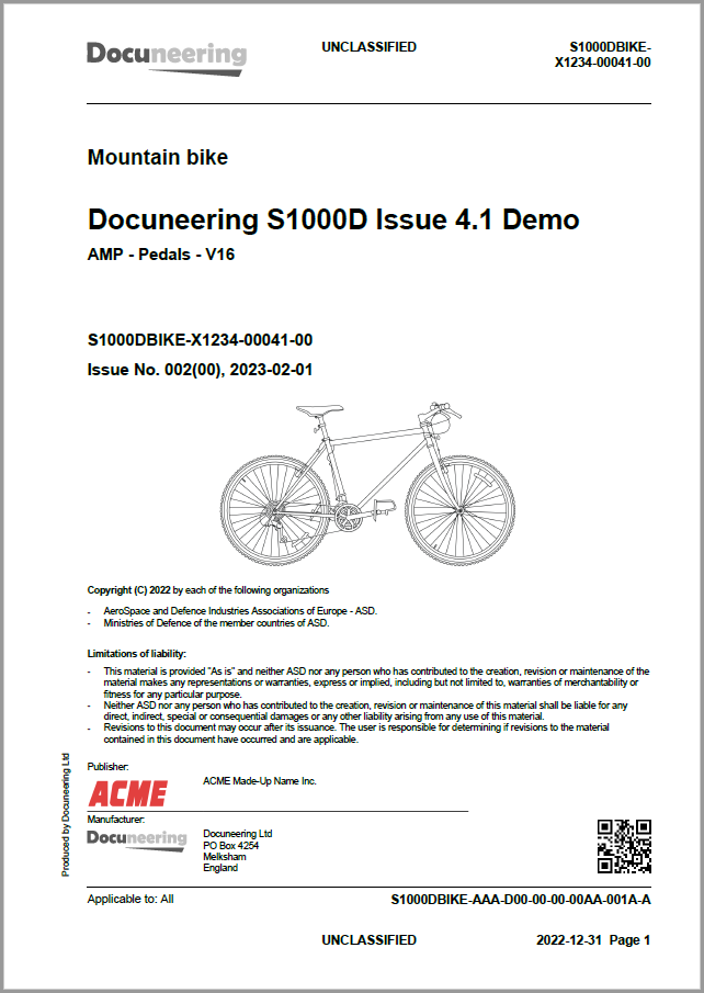 S1000D Issue 4.1 Demo Publication - Demo Publication Modules - Mountain bicycle manual