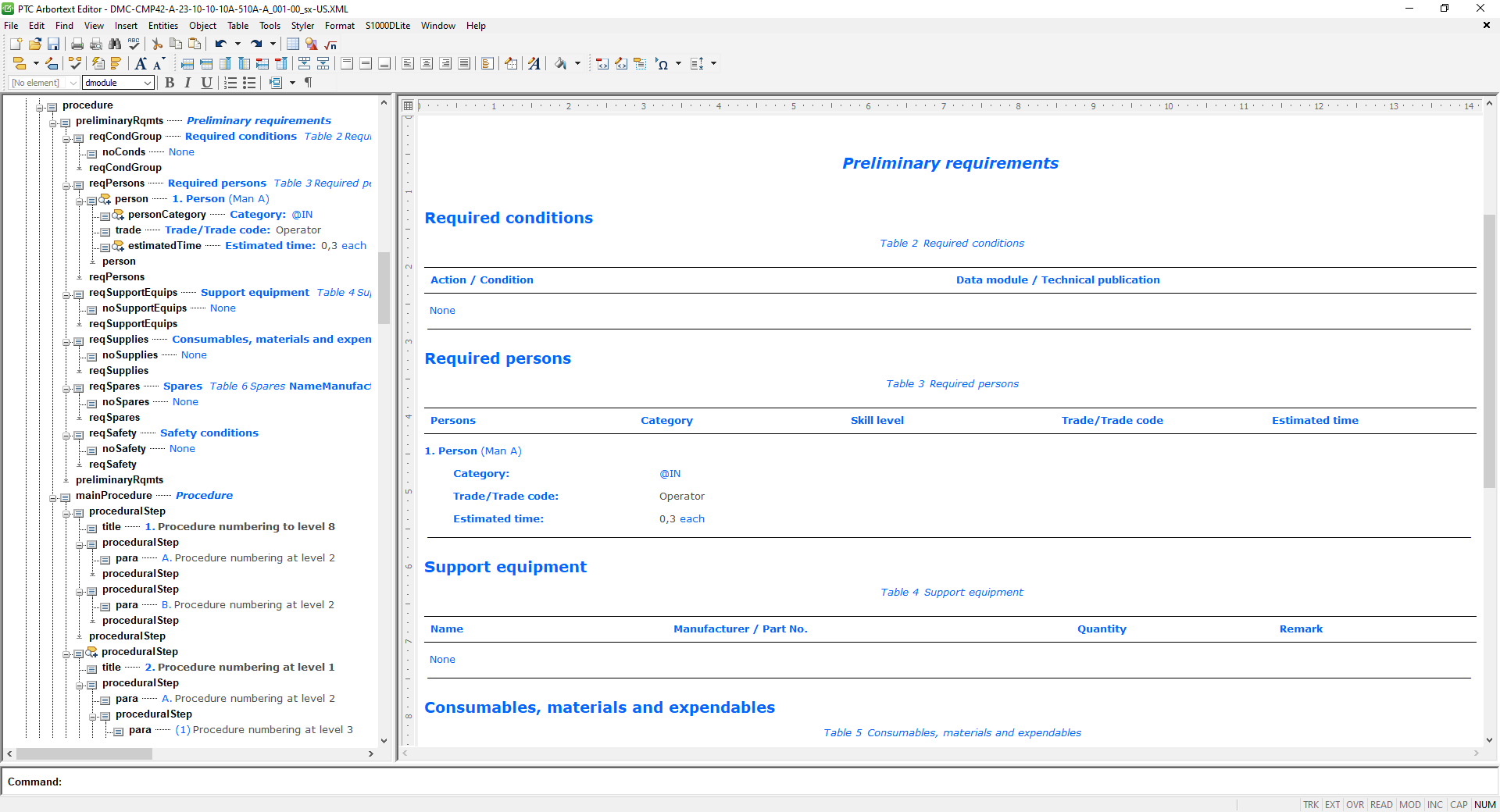Docuneering Arbortext Editor ATA Spec 1000BR_4.2 authoring stylesheets - Procedure