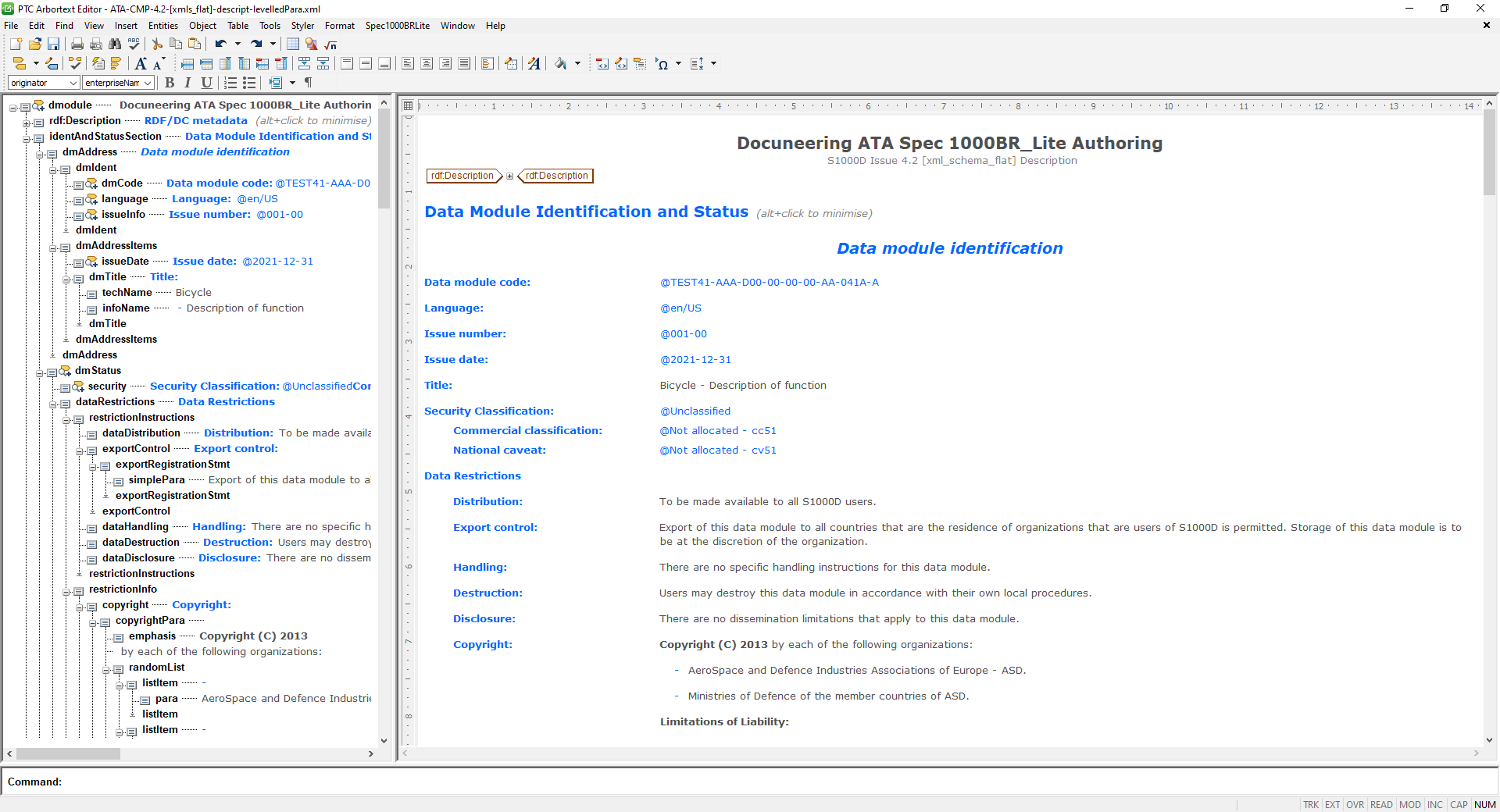 Docuneering Arbortext Editor ATA Spec 1000BR_4.2 authoring stylesheets