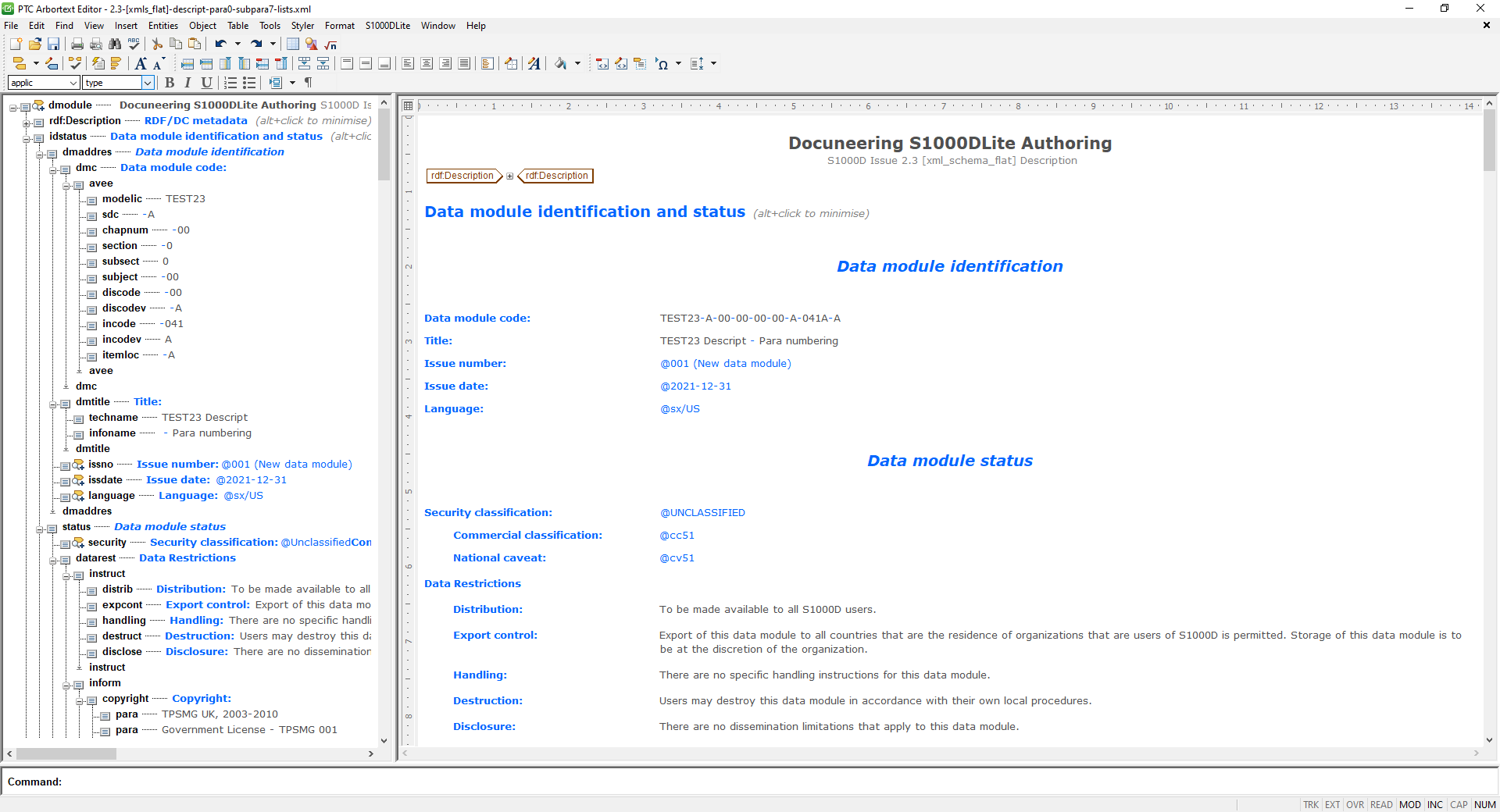 Docuneering Arbortext Editor S1000D authoring stylesheets