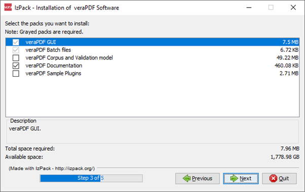 veraPDF - Installer - Selection options